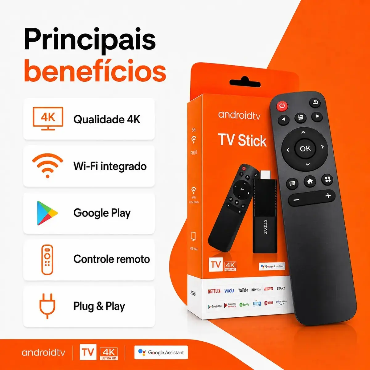 Tv Stick 4k Android Chromecast Smart Hdmi Wifi Ao Vivo Preto Padrão thumbnail 5