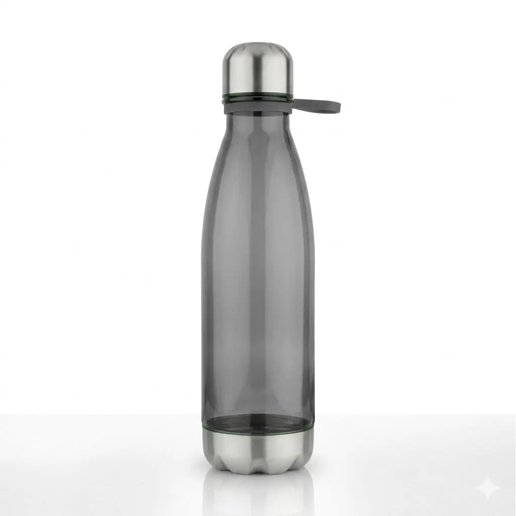 Garrafa Plástica Premium UTIMAIS+ 700ml em Policarbonato com Tampa Rosqueável, Vedação de Silicone e Base Metálica para Uso Diário, Preta