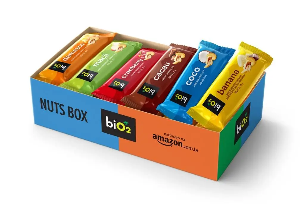 Nuts Box biO2 - Barra de Castanhas e Frutas - Caixa Mista com 24 unidades de 25 g, Vegana e sem Glúten