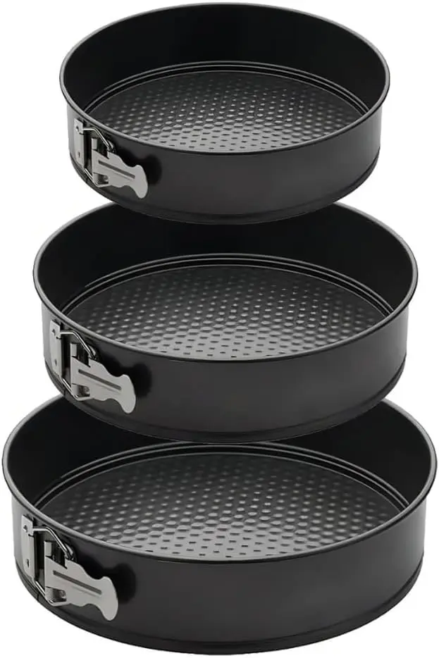 Conjunto 3 Formas Para Bolo Torta Com Fundo Removível Antiaderente Aço Carbono Redondas Preto 24cm 26cm 28cm Premium