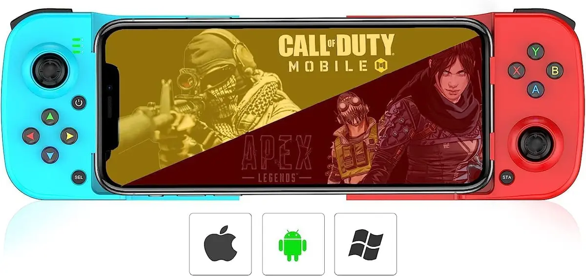 Gamepad para Celular - Controle Sem Fio Bluetooth - Compatível com Android e iOS - Recarregável via USB - Joystick Ergonômico - Suporte para Smartphone Integrado - beplace