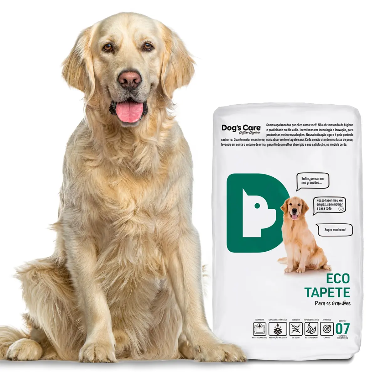 Tapete Higiênico para Cães de Grande Porte Dog's Care, 7 Unidades | Descartável, para Filhotes e Adultos, 80 x 60cm