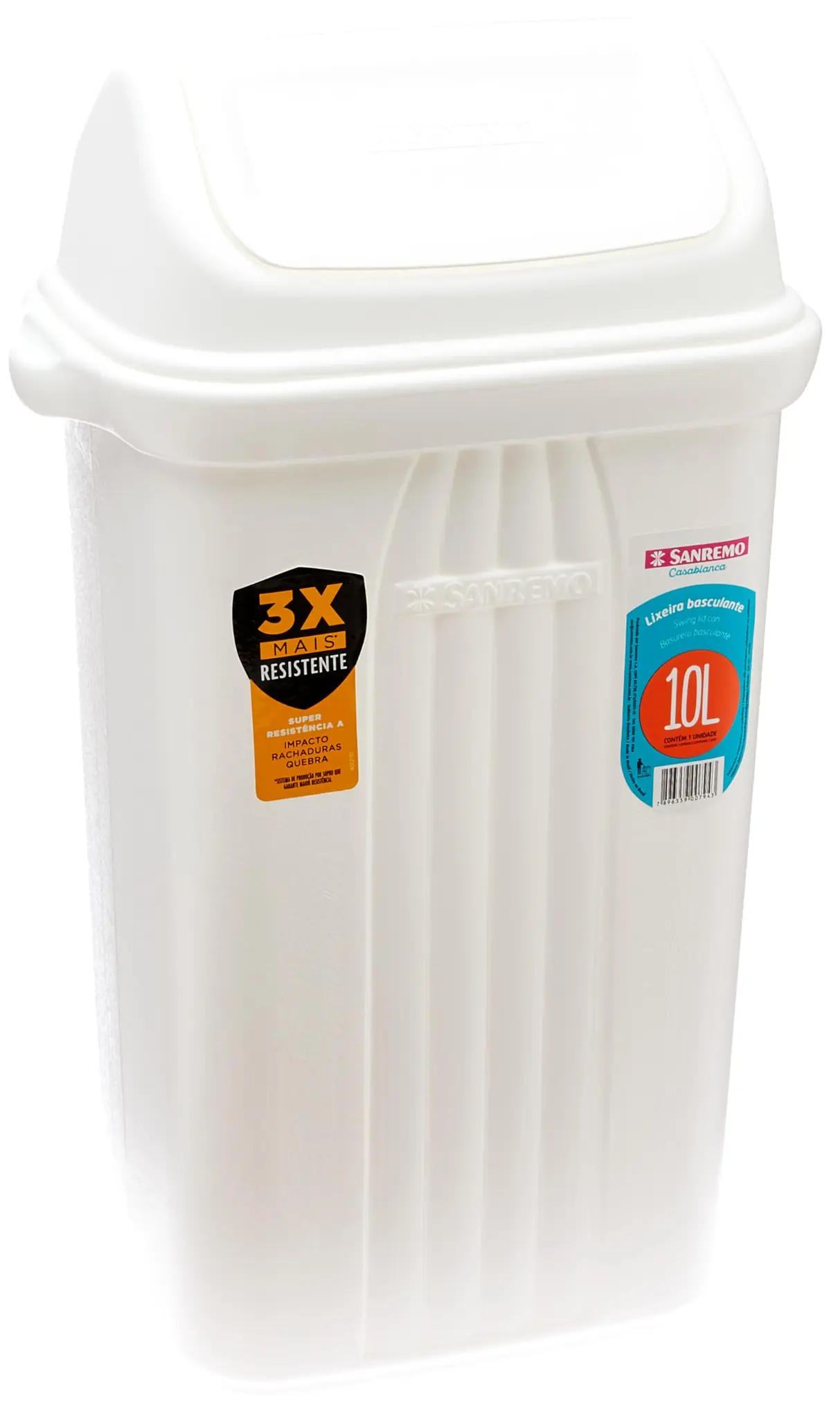 Sanremo - Lixeira Plástica Basculante de 10 Litros, Linha Casablanca