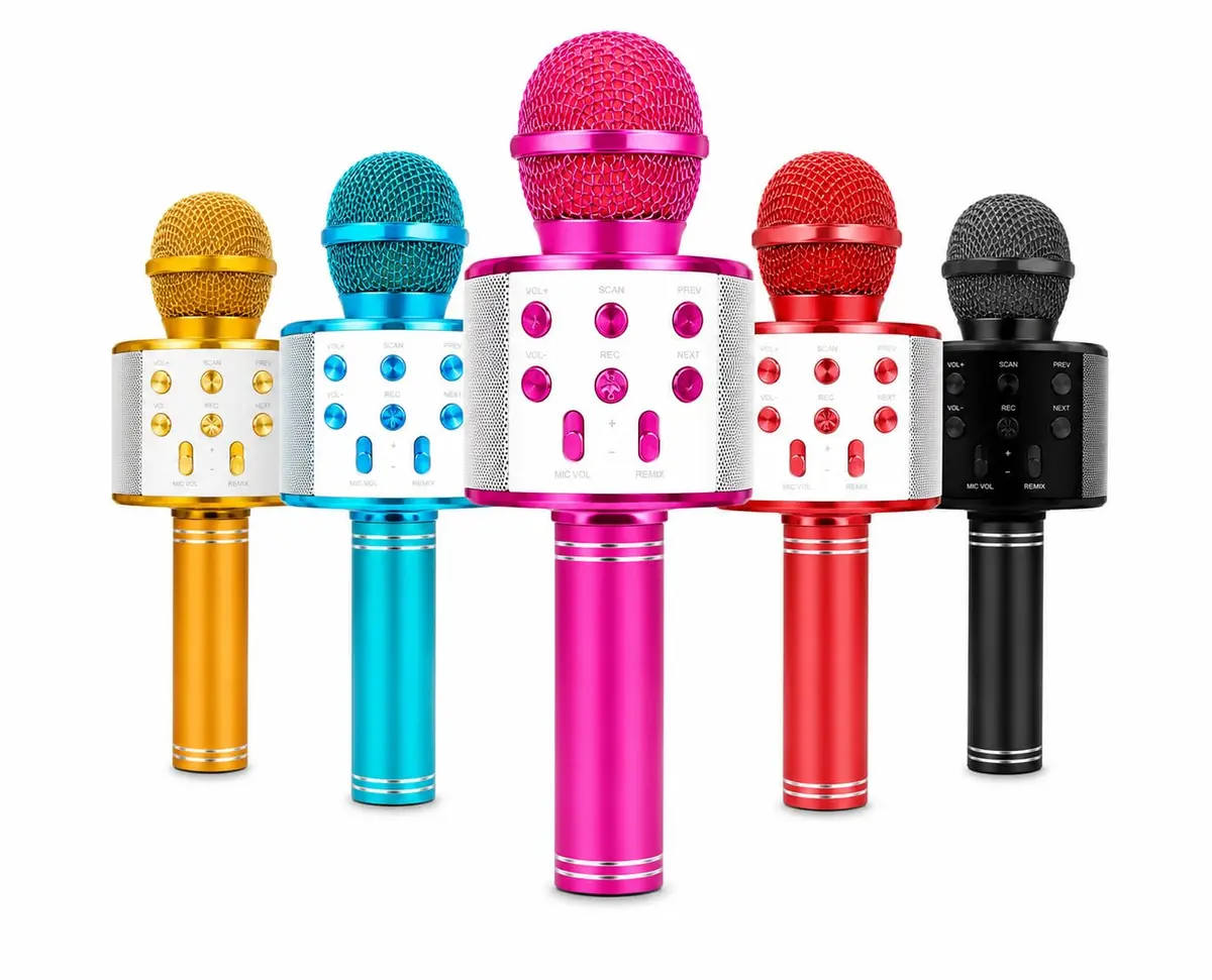 Microfone Bluetooth Karaokê Sem Fio Infantil Recarregável com Alto-Falante | Para Adultos e Crianças, Altura 23 cm, Cores Sortidas - 1