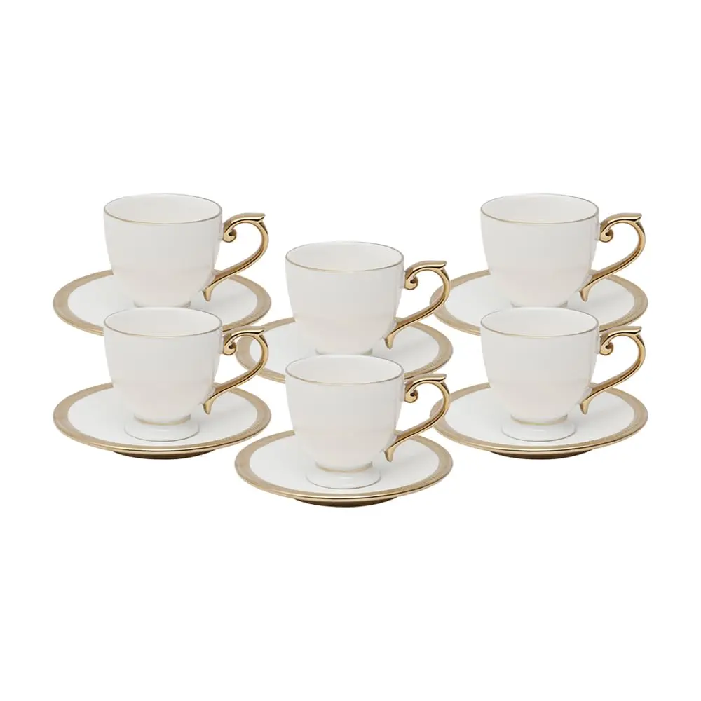 WOLFF - Conjunto 6 Xícaras de Café de Porcelana com Pires Paddy Branco 90ml