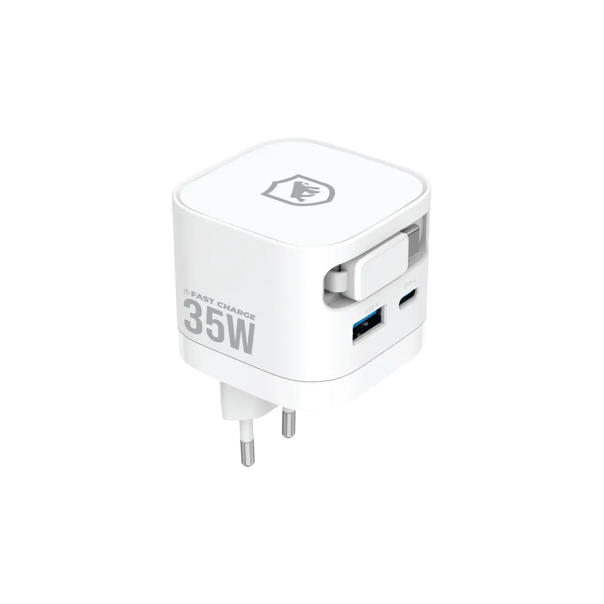 Gshield 3 em 1 Carregador de Parede Universal 35W Ultra Rápido com Cabo USB-C Retrátil Embutido + Saídas USB-A e USB-C Raptor, Branco