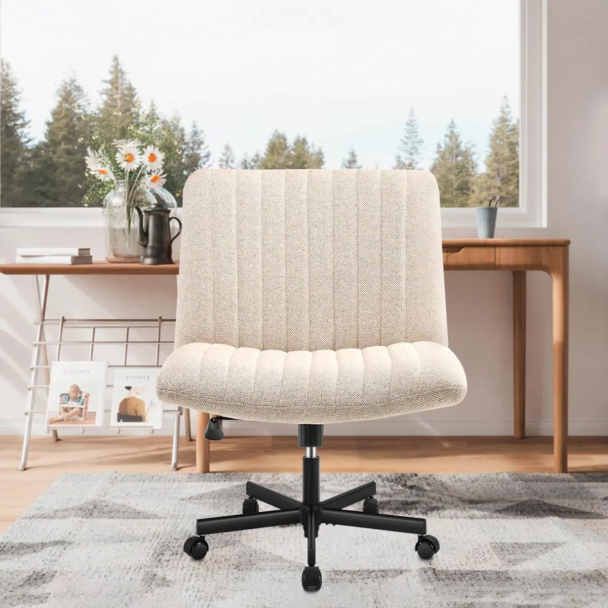 Cadeira de Escritório Python Fly Leisure, Assento Extra Grande e Largo em Tecido (Bege)