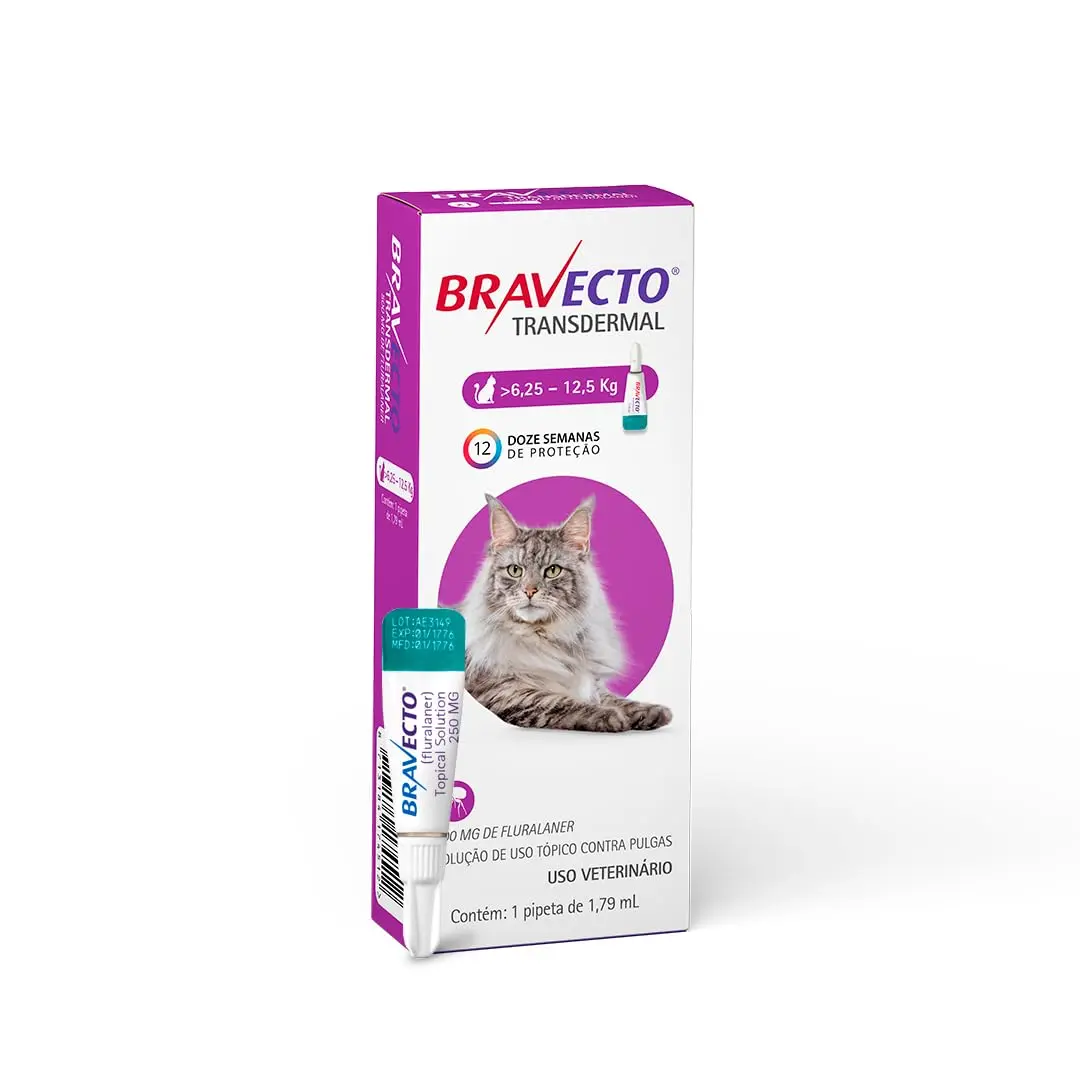 Bravecto® Gatos Transdermal 500mg Antipulgas 5,25-12,5kg 1 Pipeta | 1,79ml, MSD Saúde Animal - 1