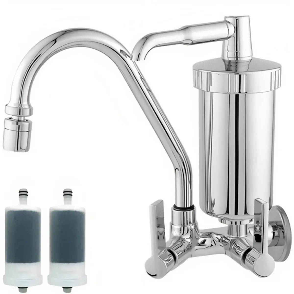 CASA PREMIER Torneira Bica Móvel Parede Metal Com Filtro Em Abs Arejador Articulado + 2 Refil Filtro Pro Saúde - 1
