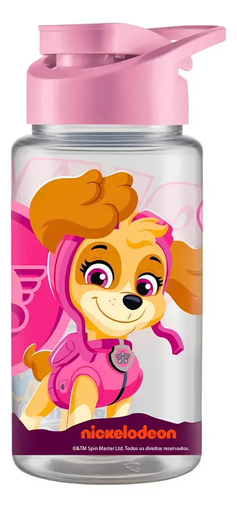 Garrafinha De Agua Decorada Infantil 500ml Patrulha Canina Cor Rosa