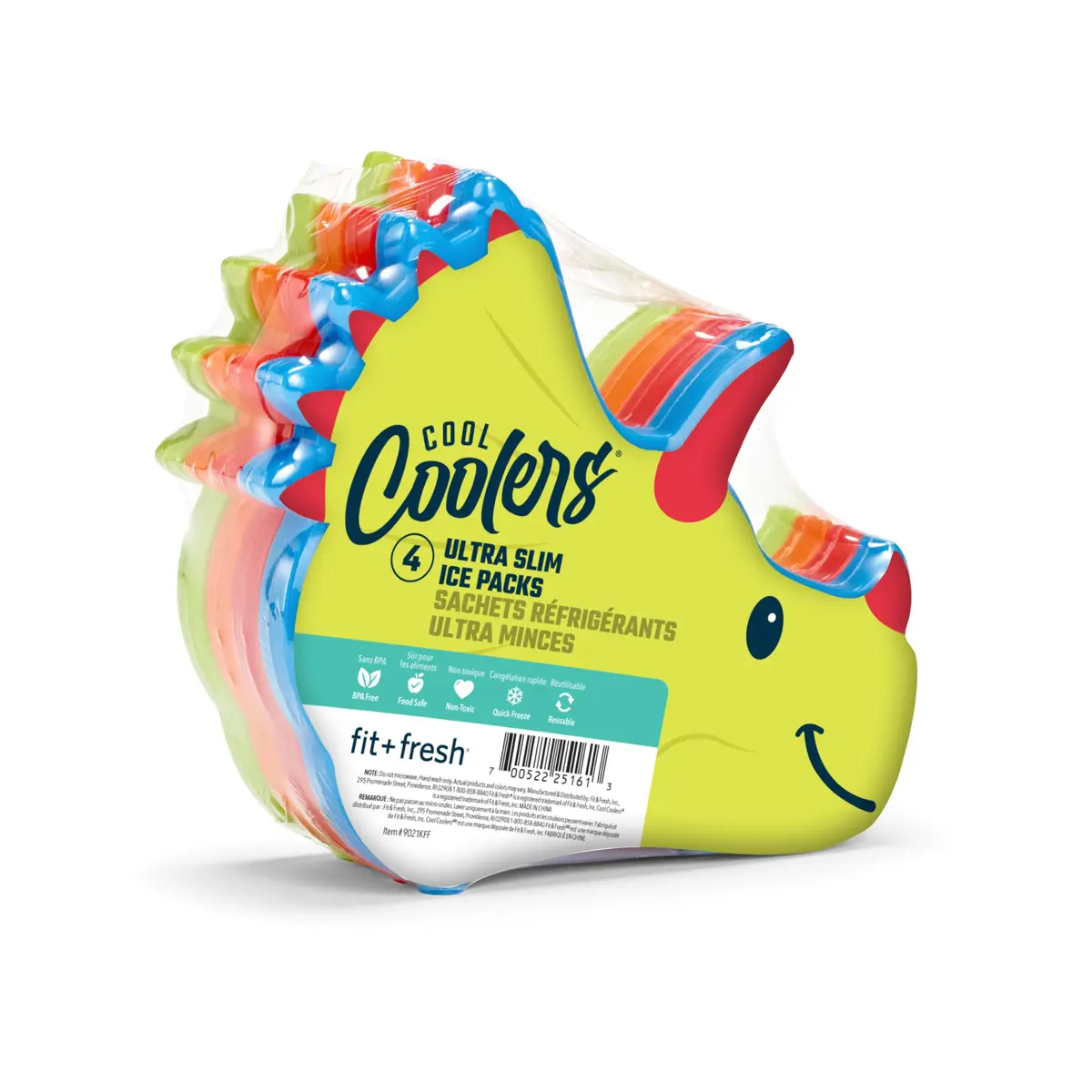 Lancheira Cool Coolers Kids Lancheira de gelo, bolsas de gelo finas para lancheiras, lancheiras, reutilizáveis, multicoloridas, 4 unidades (dinossauro) - 1