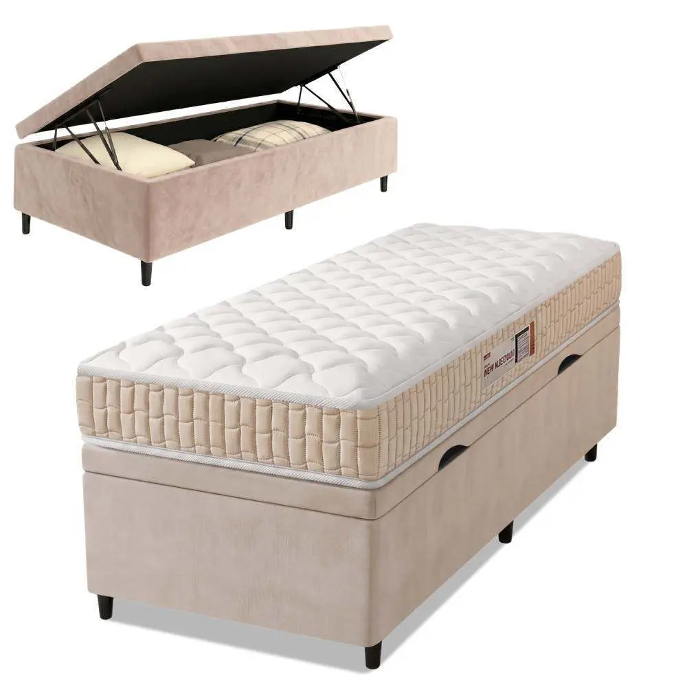 Cama Box Baú Colchão Solteiro Espuma D33 New Millenium 88x188x60cm Branco / Bege Hellen