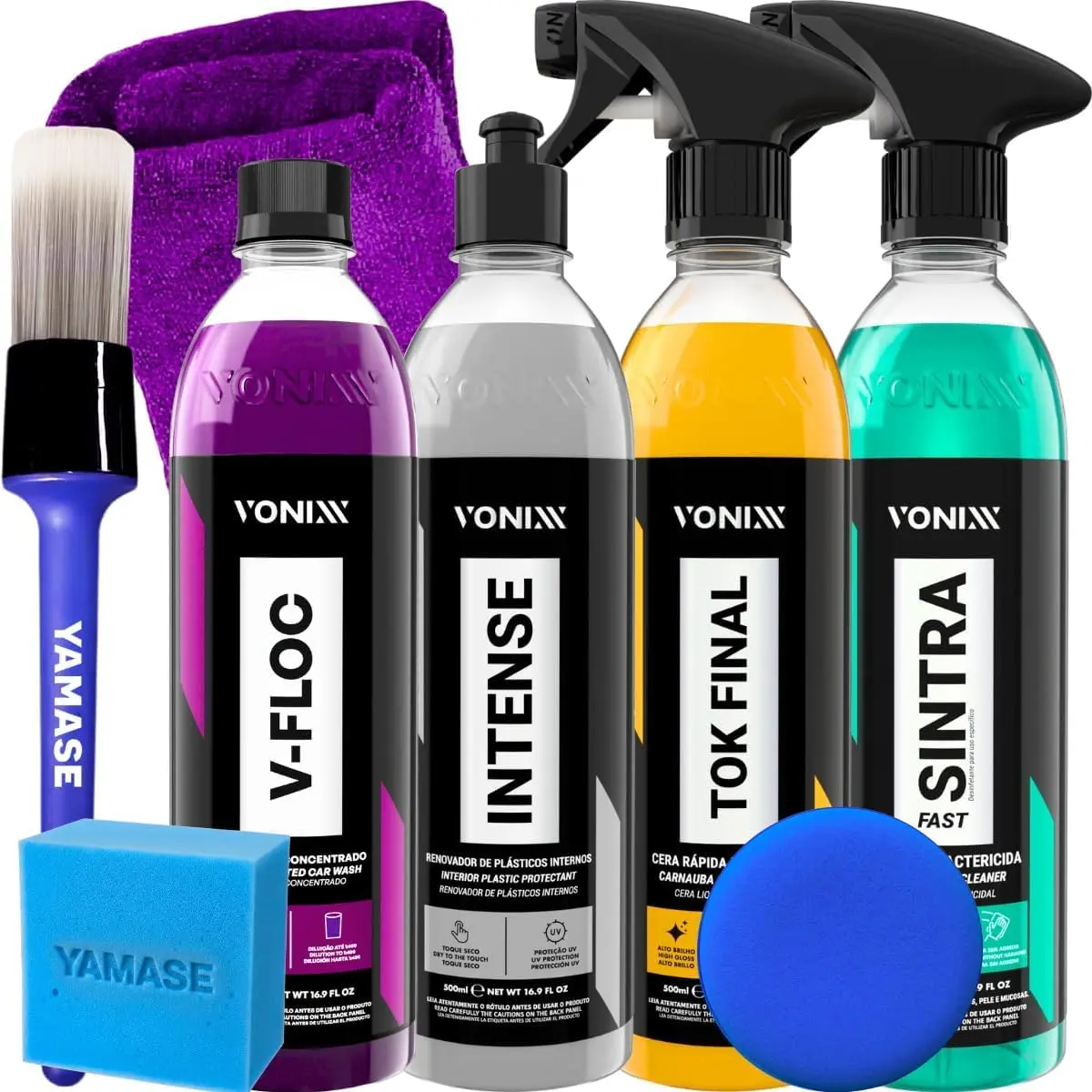 Kit Limpeza Automotivo Shampoo V-Floc Cera Carnauba Tok Final Limpador Sintra Fast Renovador Plástico Intense Acessórios Yamase