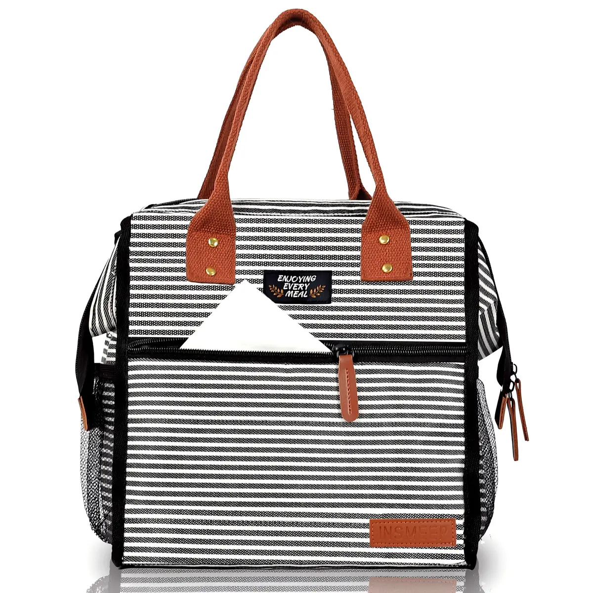 INSMEER Lancheira Bolsa Térmica, Bolsa Térmica Marmita Portátil Para Viagem, Caminhada, Praia, Piquenique, Churrasco, Listras De Zebra, 20 Latas
