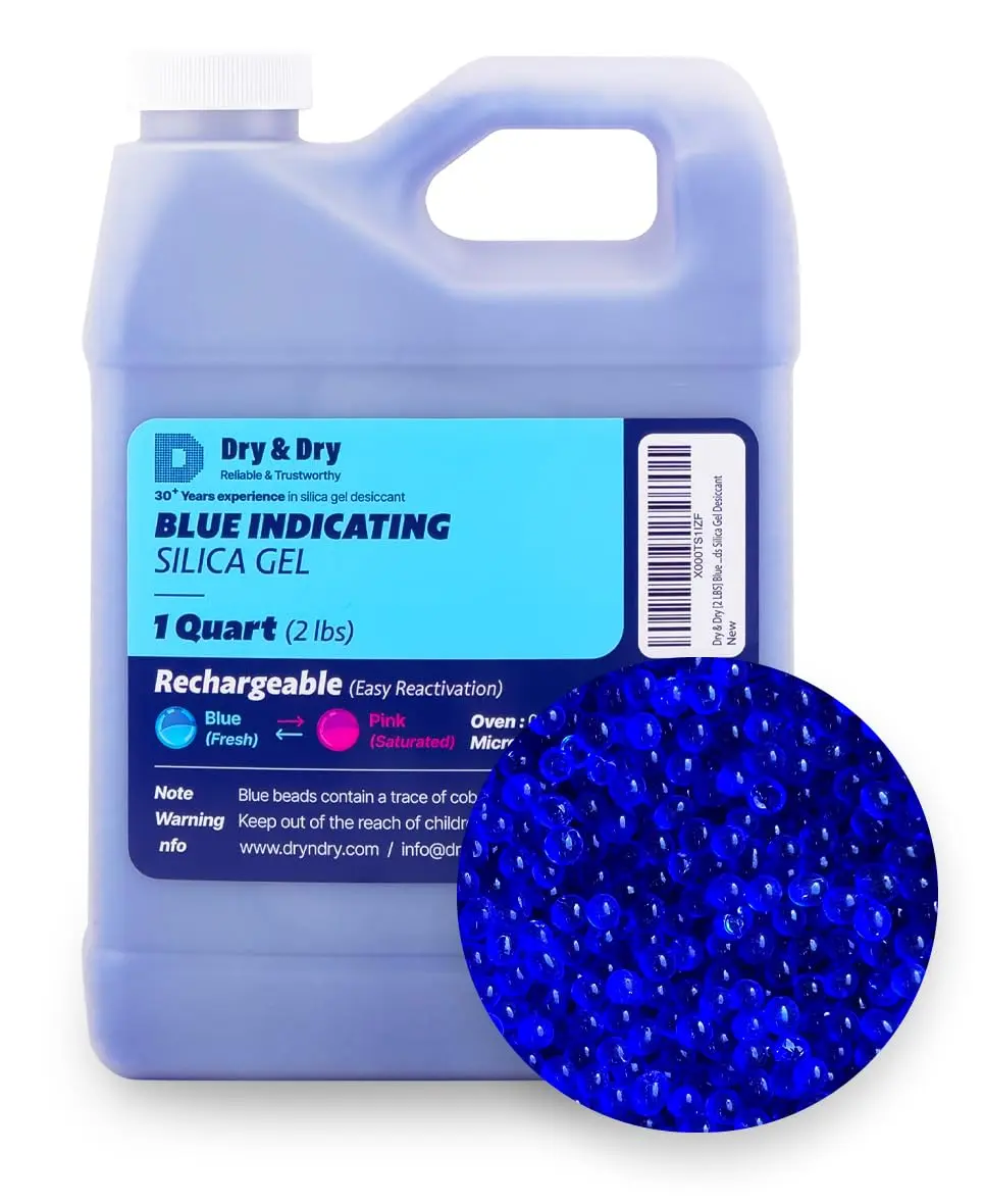 Grânulos de gel de sílica indicadores de dessecante azul de 1 litro – 900 g reutilizável da DRY&DRY - 1