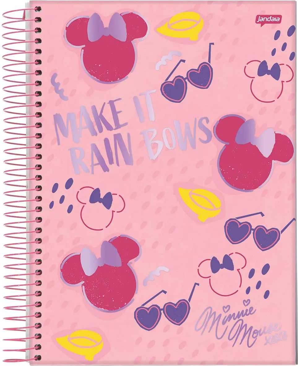 Caderno Espiral Jandaia, Minnie Arts Make, 1 Matéria, 80 Folhas | Capa Dura, Universitário, FSC