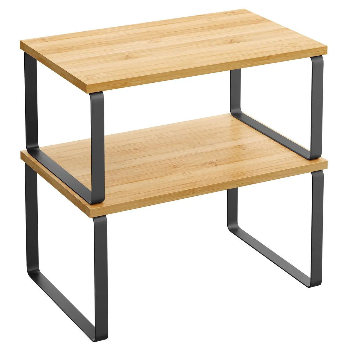 SONGMICS Kit com 2 Porta Temperos para Armário de Cozinha, Bambu e Preto | Prateleira de Cozinha Expansível, Porta-Temperos Empilhável, Bambu Natural e Preto Fosco, Coleção BYSTRO BRKCS02NB