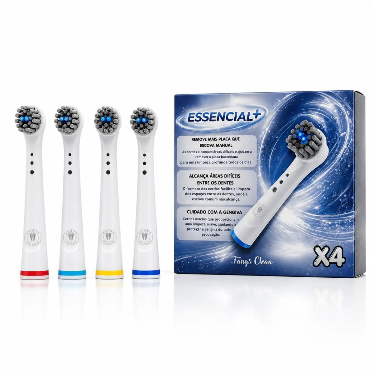 Kit com 4 Cabeças de Reposição para Escova Elétrica – Compatível com Oral-B | Uso Diário escova de substituição sensível para cuidados com as gengivas (Branco, 4 Essencial) - 1