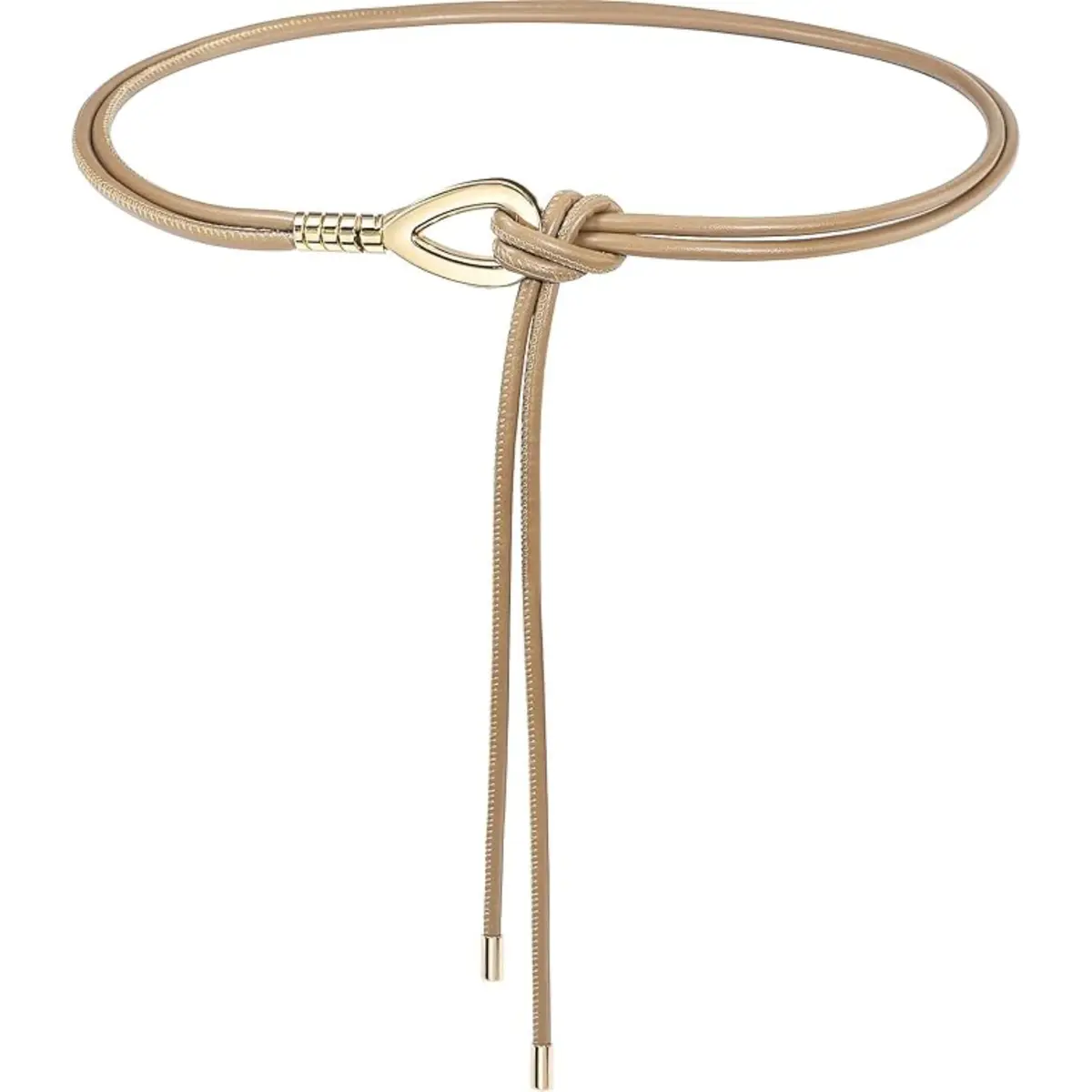 Cinto Feminino Fino Nude Ajustável com Nó e Fivela Dourada - Cinto Elegante para Vestidos, Jeans e Looks Casuais - 1