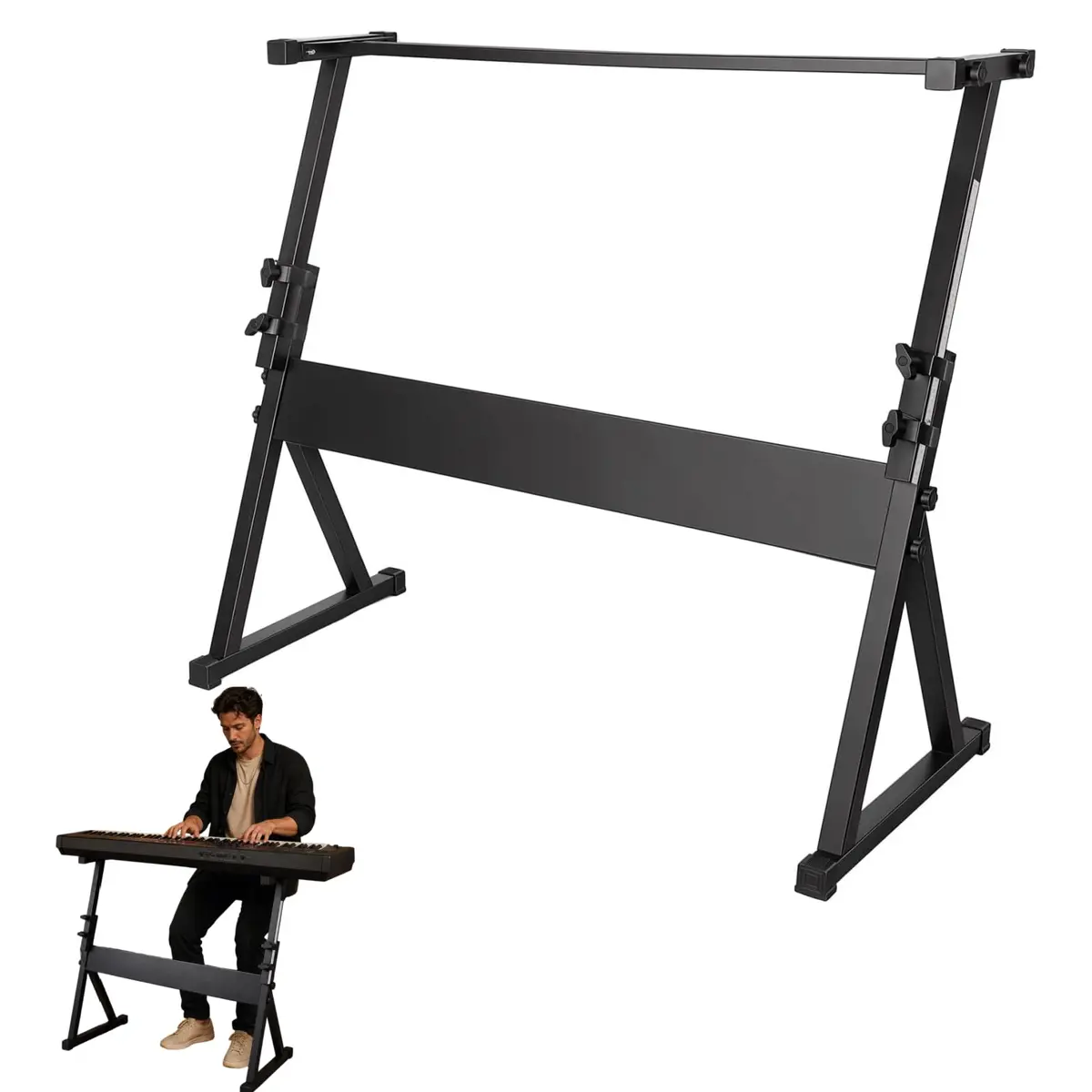 VEDO Suporte Para Teclado De Piano Em Formato De Z, Suporte Profissional AjustáVel E Resistente, Adequado Para Teclado Eletrônico ou Piano Digital De 61-88 Teclas, Mais EspaçO Para As Pernas, Preto