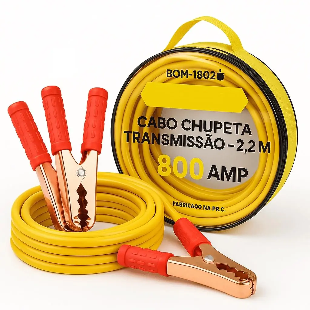Cabo de Bateria 10mm Chupeta Automotivo 800 Amperes Cabo de 2,5 Metros Com Garras Em Aço Cobreado Fio com Bolsa de Transporte transferência de energia Carro Moto Caminhão