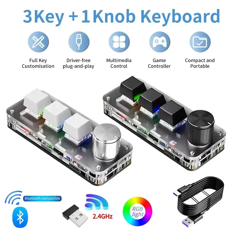 2.4g 3 teclas personalizar teclado bluetooth macro botão copiar colar chave de atalho e-sports jogo mini mecânico hot plug mini teclado