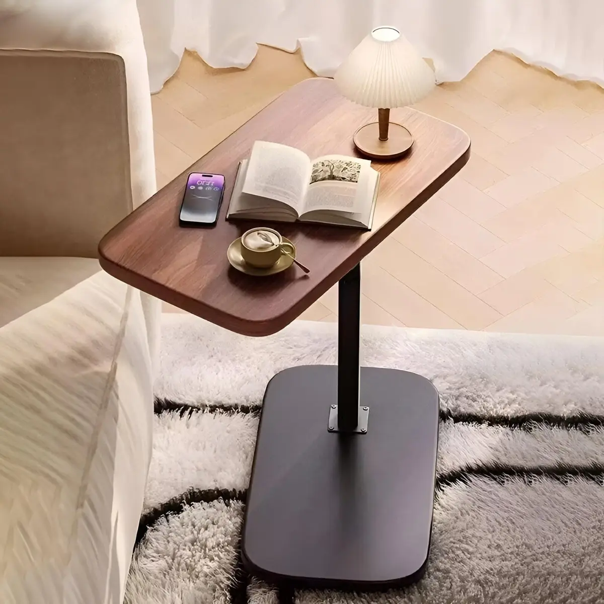 Mesa Lateral Premium Elevável Com Rodinhas, Suporte Notebook, VARENZIA | Regulável E Dobrável, Em Madeira, Portátil, Para Sofá, Cama E Escritório