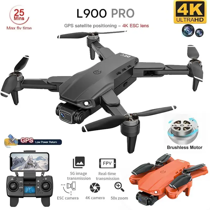 L900 pro gps drone 4k profissional hd câmera dupla 5g wifi fotografia sem escova dobrável quadcopter rc distância 1.2km drones brinquedo - 1