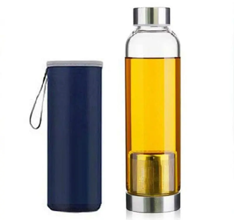 Garrafa de Vidro com Infusor de Inox e Capa de Neoprene 550ml | Para Chá, Para Ervas, Para Água Aromatizada - 1