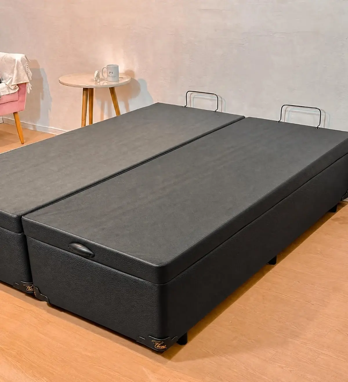 Cama Box Baú Bipartida casal 138 Plenna box - Blindada, Super Reforçada. (Courino Preto)