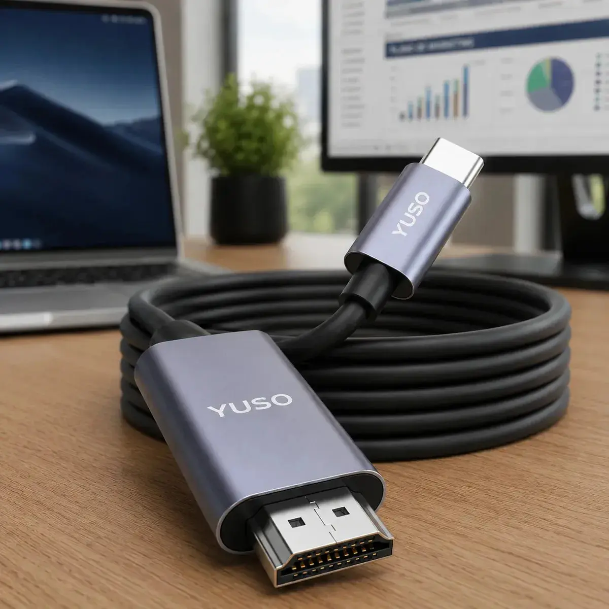 Cabo Usb-c Para Hdmi Adaptador Conversor 4k 30hz Tipo C 2m Monitor E Tv Para Macbook Notebook Celular Macho - Yuso - 1