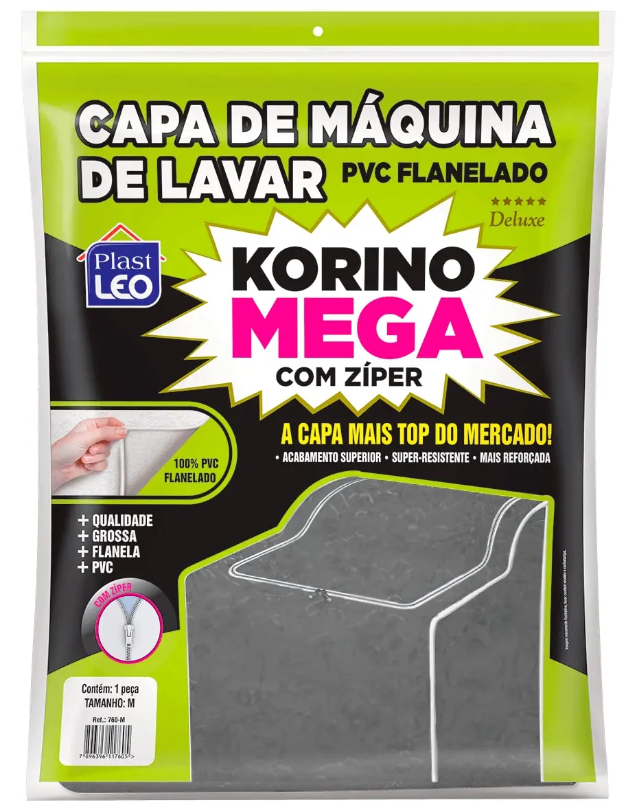 Capa de Máquina Korino Mega Cinza (com zíper) - Tam. P | Plast Leo (Ref.: 760-P-CZ)