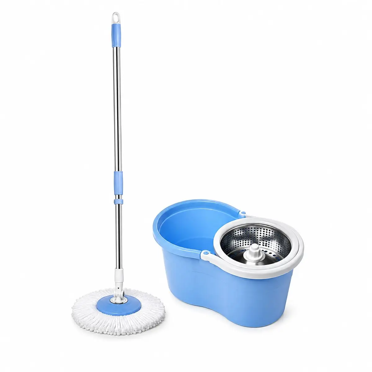 Mop Giratório 360° com Balde 8L Centrífuga Inox e Cabo Inox | Essenza | Alta Absorção e Limpeza Profunda, Lavável e Reutilizável