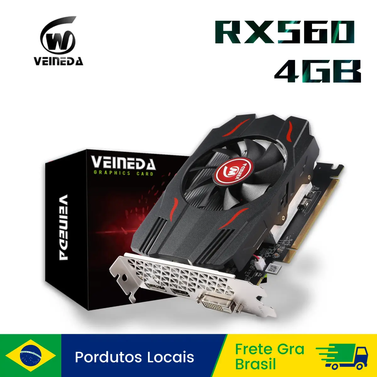 Placa de Vídeo VEINEDA RX560 4GB GDDR5 14nm para Desktop, Placa Gráfica RX560 para Jogos, 128bit, RX 560 4GB, Componentes de Computador