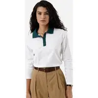 polo feminina de algodão manga longa off white - 1