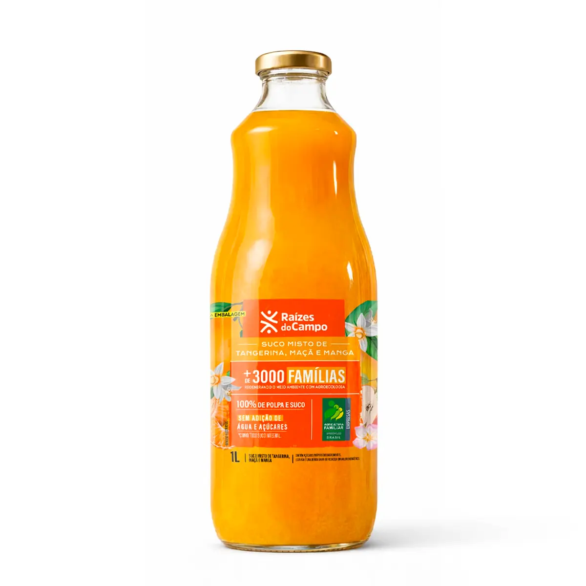Raízes do Campo Suco Integral Misto Tangerina Maçã e Manga Garrafa 1litro - 1