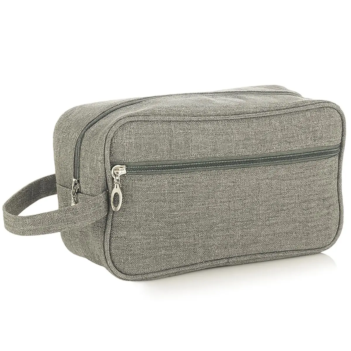 Necessaire Masculina para Viagem Nylon com Alça Lateral Dois Compartimentos Bolsa de Toilette Executiva Organizador Perfumes Shampoo (CINZA)