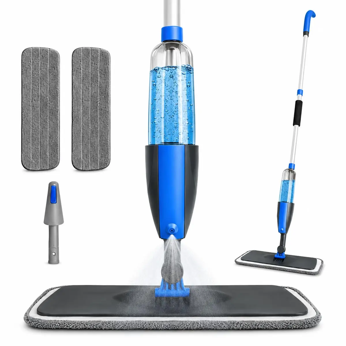 Mop Spray Com 400ml – Esfregão Com Spray De Microfibra Com 2 Refis Laváveis, Limpeza De Chão Seco E úmido, Ideal Para Cozinha, Piso Laminado, Azulejos E Madeira (Azul-400ml)