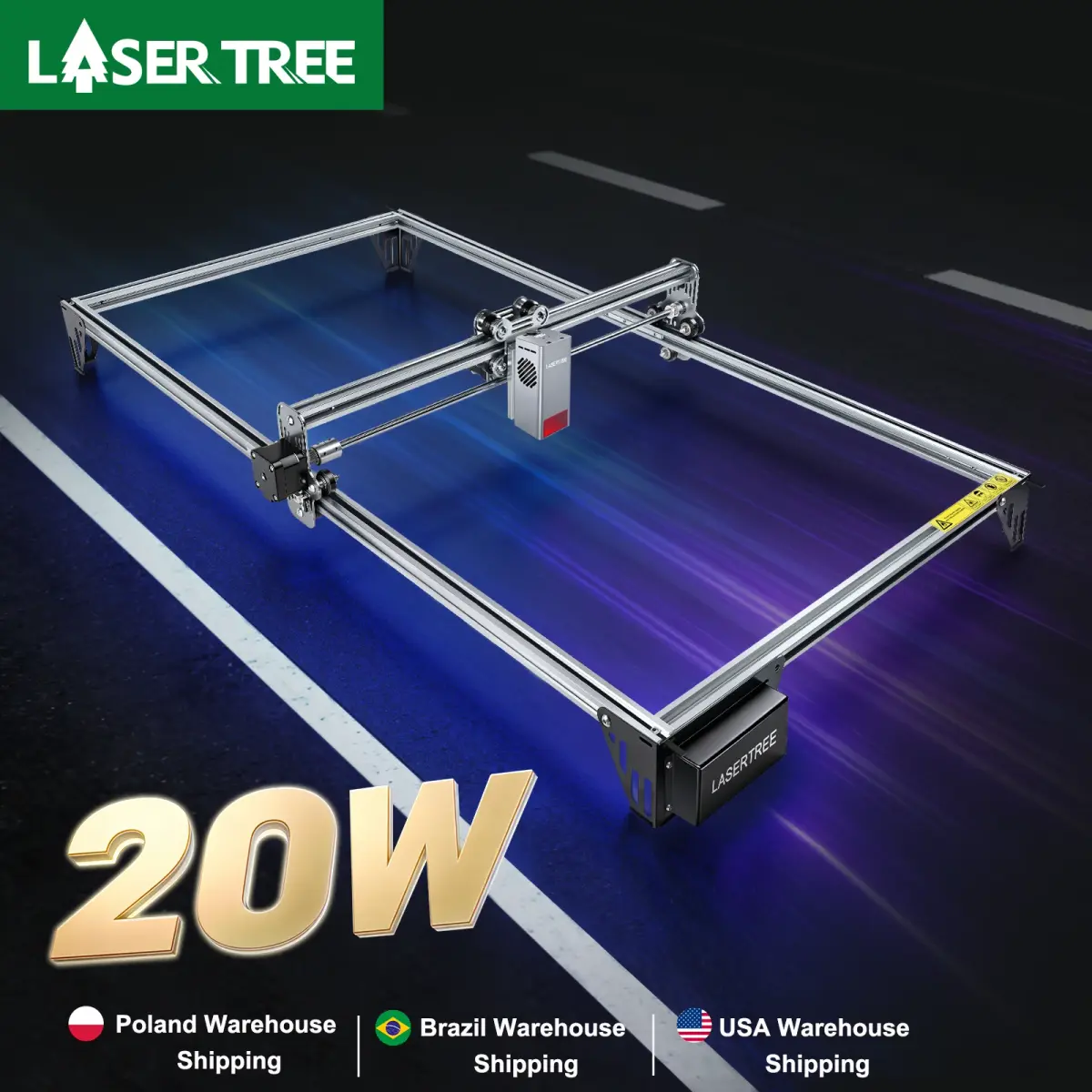 Máquina de Gravação a Laser LASER TREE 20W, Ferramenta de Gravação DIY com Luz Azul de 450nm para Madeira, Acrílico e Couro