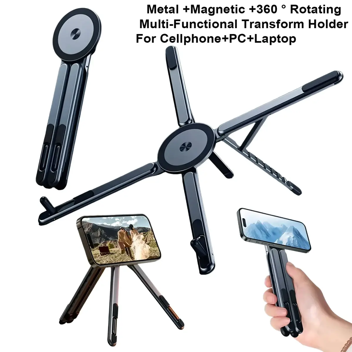 Suporte Magnético Portátil para Celular e Bastão de Selfie 3 em 1, Tripé Dobrável para Uso em iPhone, iPad, Tablet, Laptop e Desktop - 1