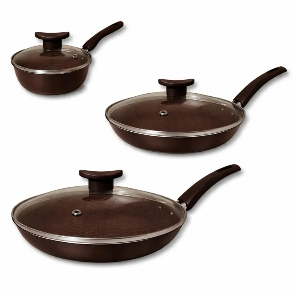 Jogo 3 Frigideiras Antiaderentes com Tampas 12cm 18cm e 22cm(Chocolate Estampado)