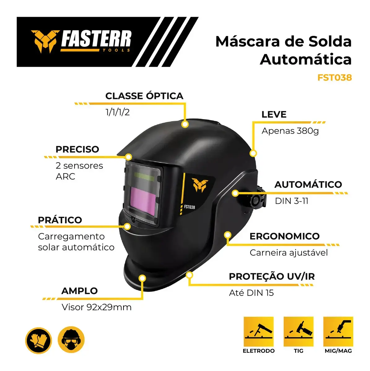 Máscara De Solda Automática Escurecimento Fasterr Fst038 Cor DIN11 thumbnail 2