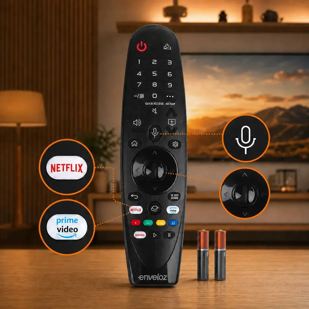 Controle Remoto Enveloz para TV LG ThinQ AI Magic com Comando de Voz e Pilhas