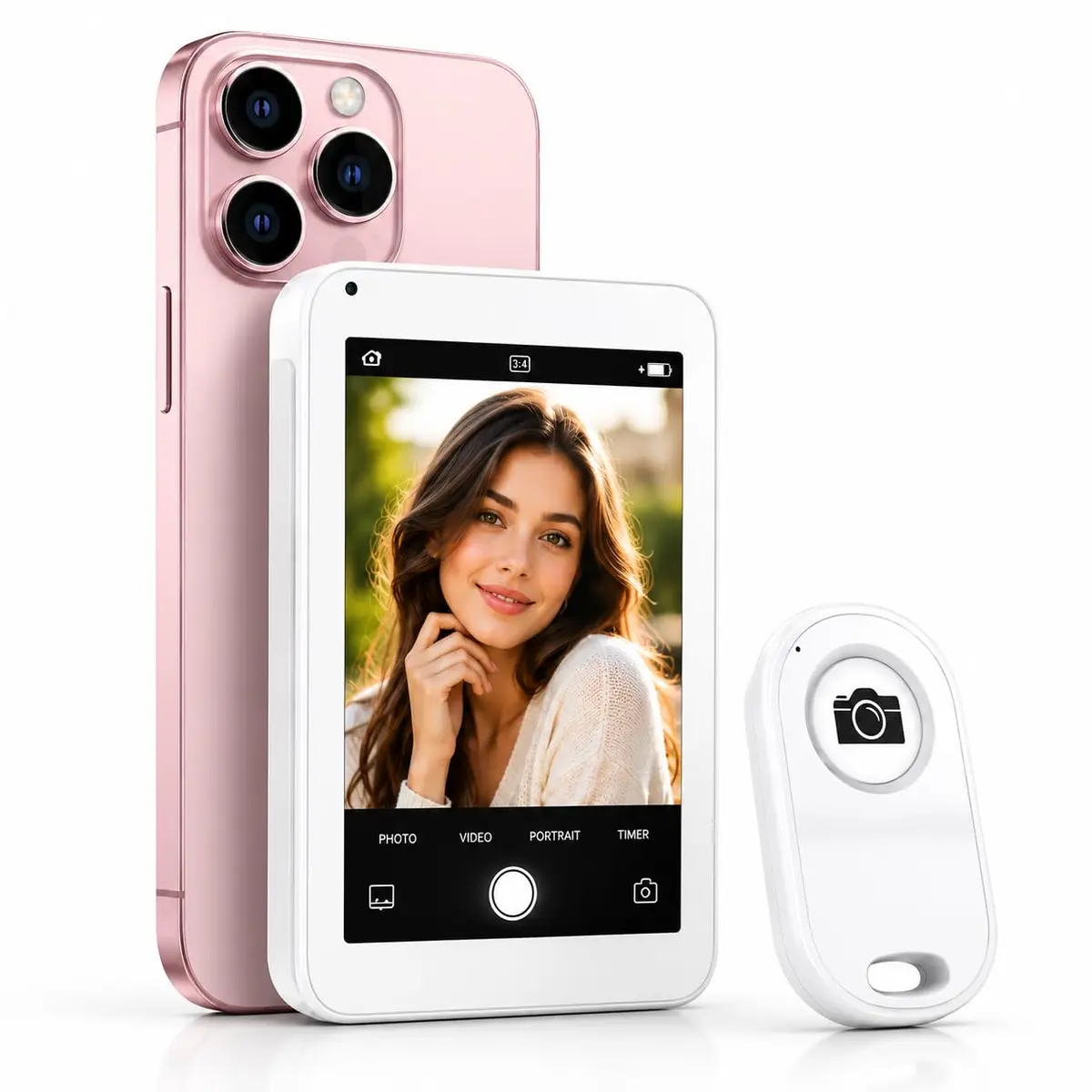 Tela Magnética para Selfie 3,97” com Controle Remoto Bluetooth, Monitor para Câmera Traseira do Celular, Recarregável para Vídeos, TikTok, Reels, Lives e Vlogs