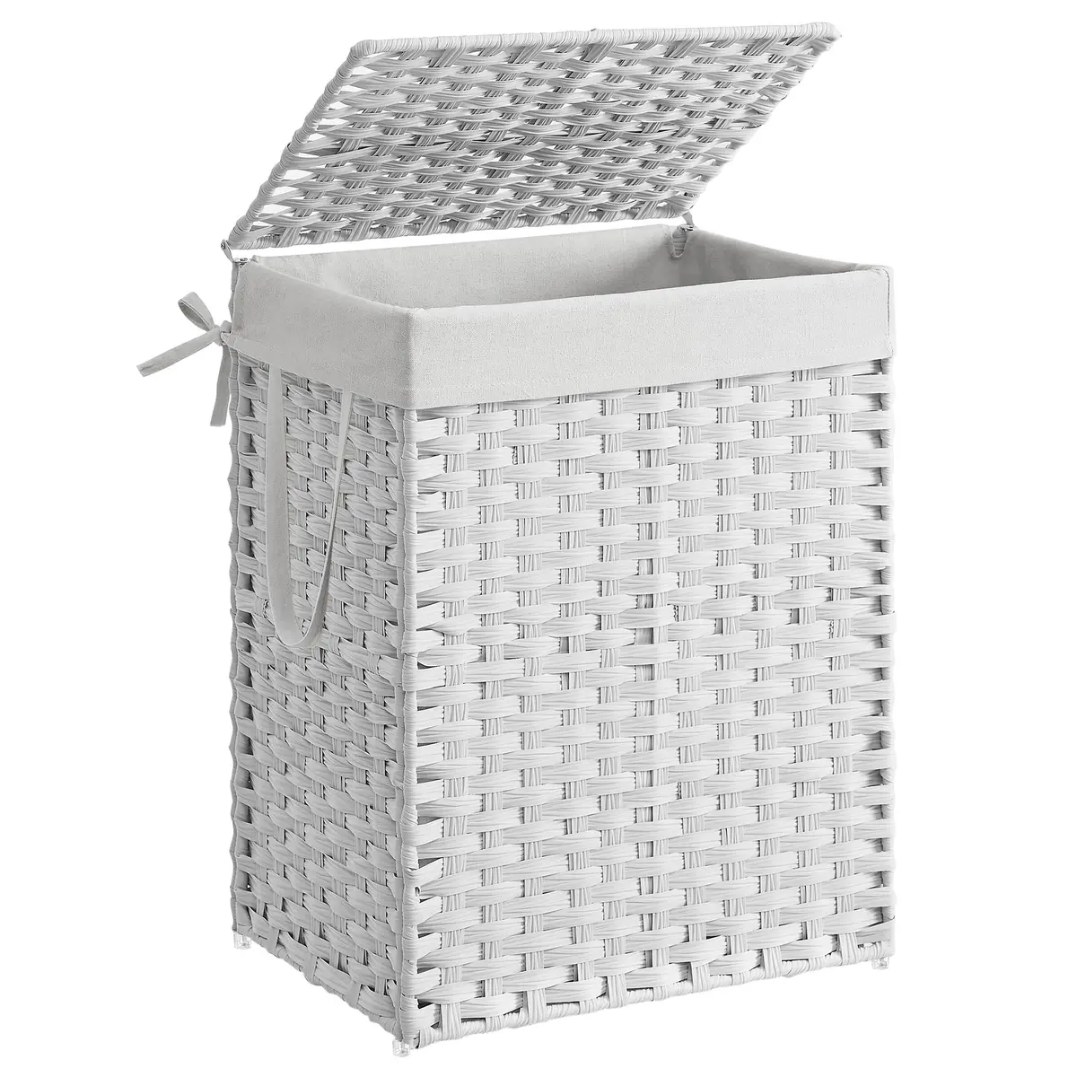 SONGMICS Cesto de Roupa Suja de Vime Sintético, com Tampa e Saco Removível, 90 L, 46 x 33 x 61 cm, Dobrável para Banheiro e Lavanderia, Branco, Coleção ELIOTT BRLCB51WT - 1
