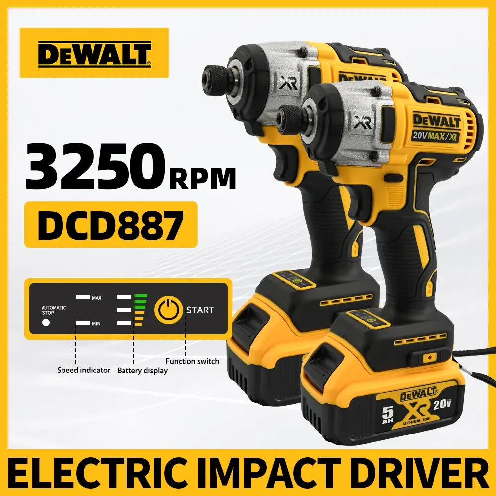 Furadeira/Parafusadeira Elétrica Sem Fio DEWALT DCD887 com Motor Brushless – Ferramenta a Bateria para Remover Parafusos e Fazer Perfurações - 1