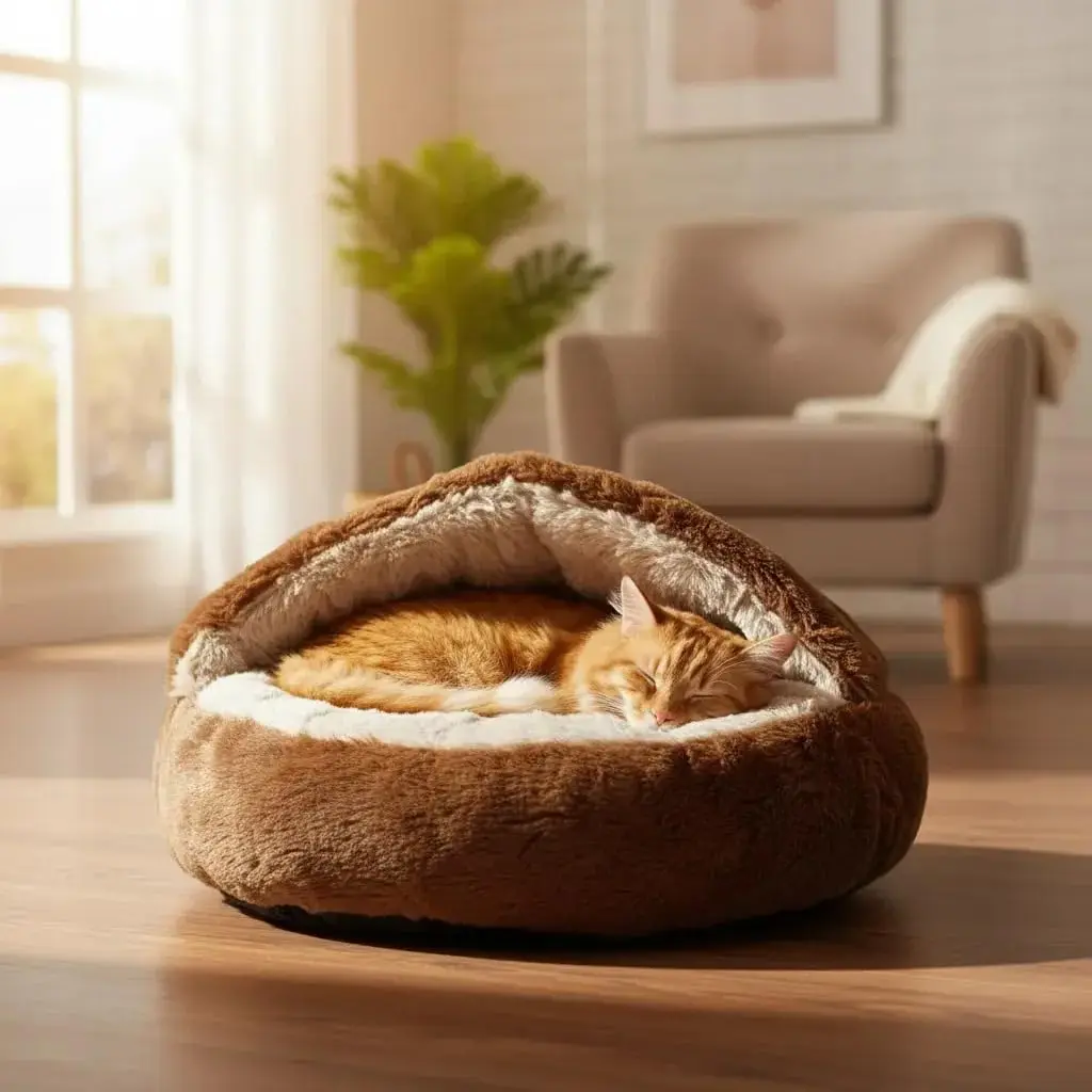 CAMINHA PET NUVEM COBERTA FECHADA PELUCIADA CAMA CASINHA TOCA DONUT FUNDO ANTIDERRAPANTE COM COBERTURA QUENTINHA CACHORROS E GATOS IGLU QUALIDADE PREMIUM 50CM TAM M (CHOCOLATE) - 1