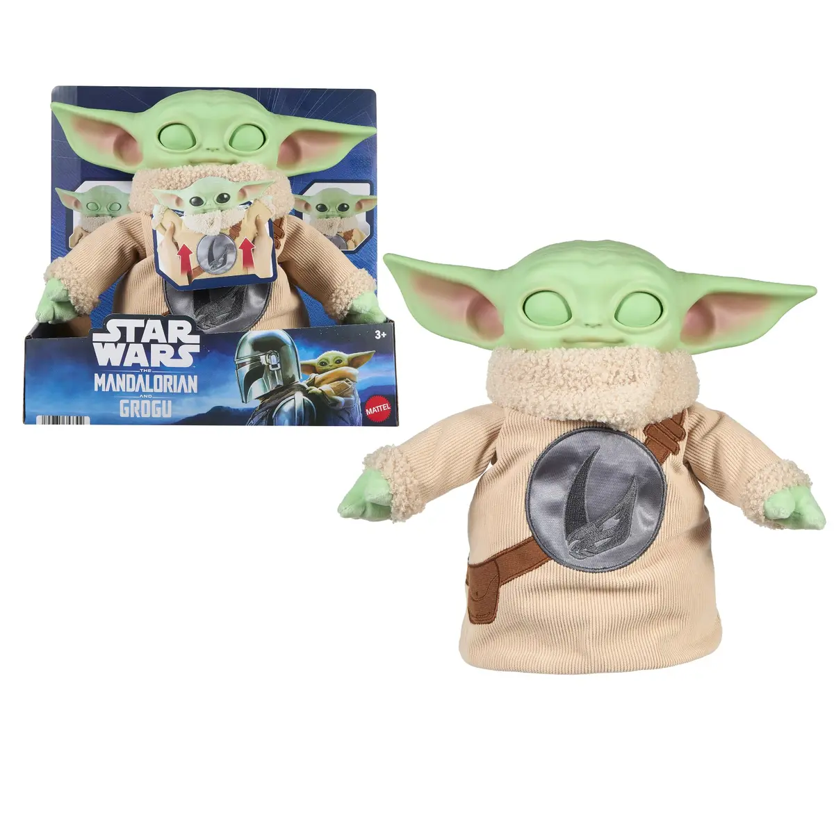 Pelúcia Baby Yoda Star Wars 25 cm aprox. Mattel. Boneco com texturas suaves e detalhes autênticos. Recomendado para crianças a partir dos 3 anos.