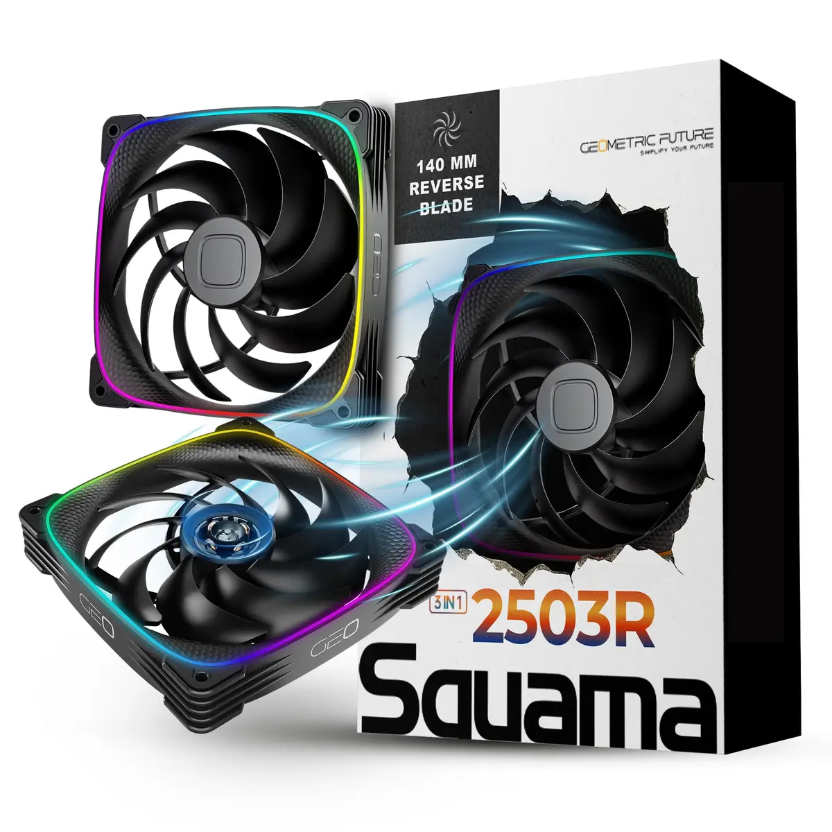 Kit 3 Fans Reverse Blade Geometric Future Squama 2503R-14B