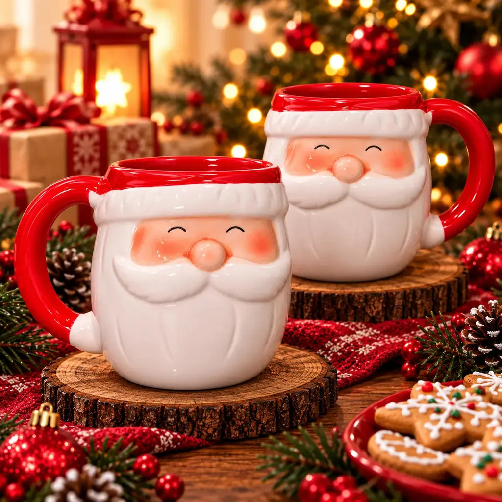 Kit 2 Canecas Papai Noel 3D Cerâmica Natal Presente Decoração Porcelana Fofo Presente - Resistente